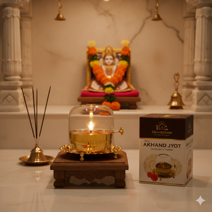 Golden Brass Akhand Diya Oil Lamp with Rotating Wick